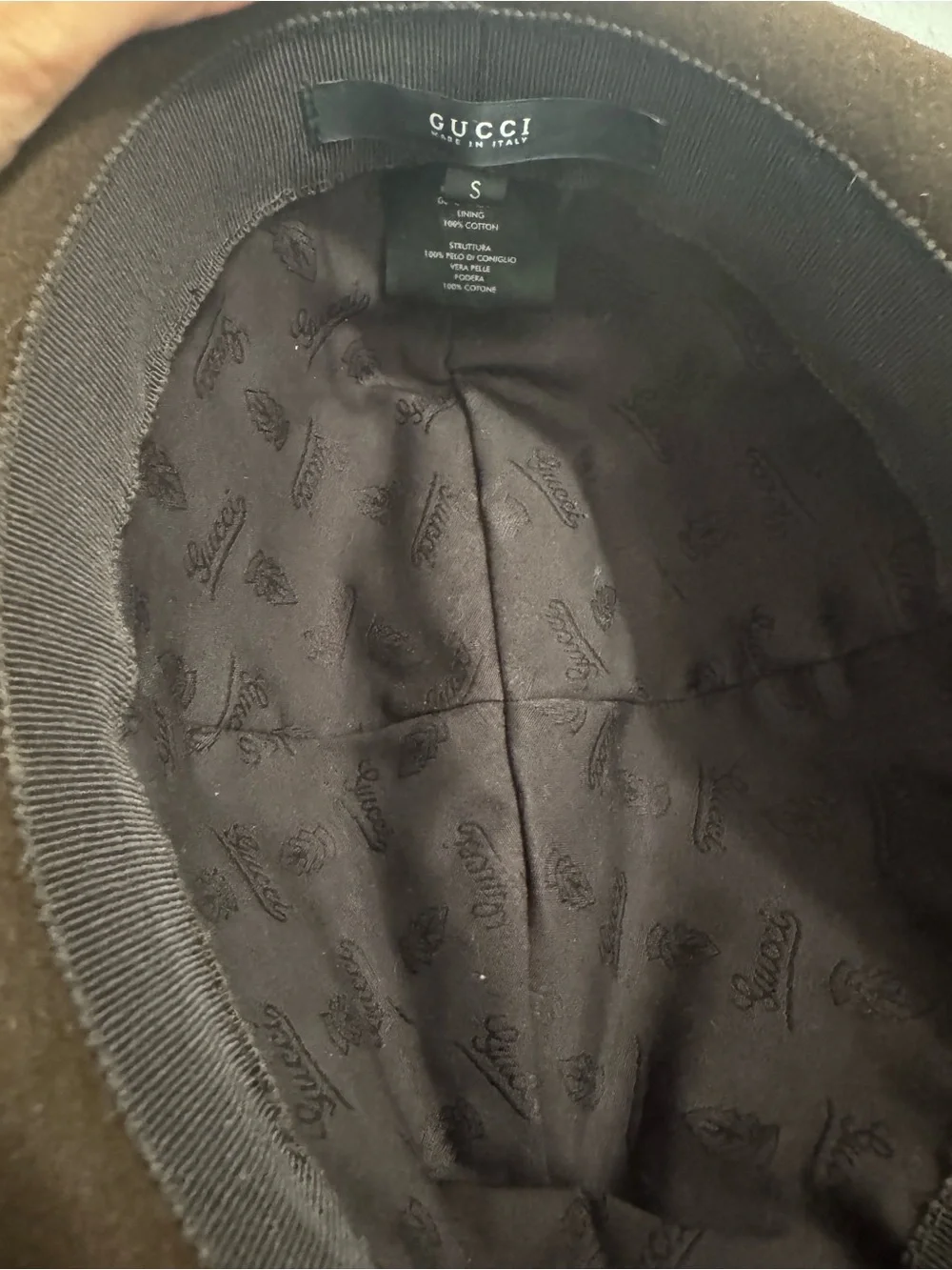 GUCCI Running GG Fur Leather Trim Fedora Hat